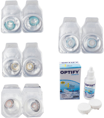 

Optify Combo Pack Monthly Color Contact Lens With Solution Monthly Contact Lens(0, Aqua-Natural Grey-Grey-Sea Blue, Pack of 4)