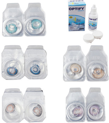 

Optify Combo Pack Monthly Color Contact Lens With Solution Monthly Contact Lens(0, Aqua-Blue-Grey-Hazel-Violet, Pack of 5)