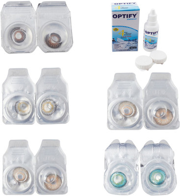 

Optify Combo Pack Monthly Color Contact Lens With Solution Monthly Contact Lens(0, Brown-Natural Grey-Gold-Hazel-Green Turquoise, Pack of 5)
