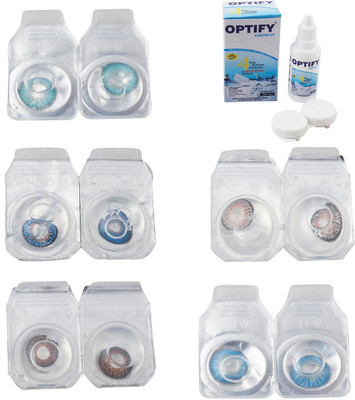 

Optify Combo Pack Monthly Color Contact Lens With Solution Monthly Contact Lens(0, Aqua-Blue-Brown-Grey-Blue Topaz, Pack of 5)