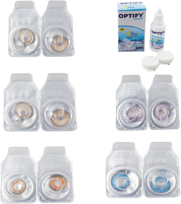 

Optify Combo Pack Monthly Color Contact Lens With Solution Monthly Contact Lens(0, Gold-Hazel-Honey-Violet-Blue Topaz, Pack of 5)