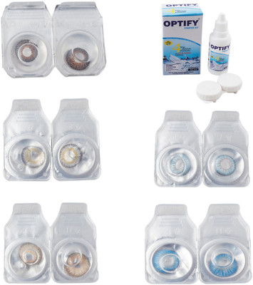

Optify Combo Pack Monthly Color Contact Lens With Solution Monthly Contact Lens(0, Brown-Natural Grey-Gold-Sea Blue-Blue Topaz, Pack of 5)