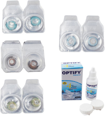 

Optify Combo Pack Monthly Color Contact Lens With Solution Monthly Contact Lens(0, Aqua-Brown-Green-Sea Blue, Pack of 4)