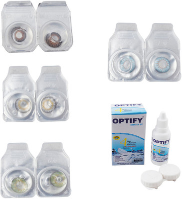 

Optify Combo Pack Monthly Color Contact Lens With Solution Monthly Contact Lens(0, Brown-Natural Grey-Green-Sea Blue, Pack of 4)