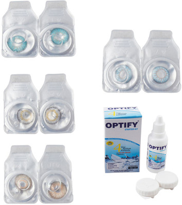 

Optify Combo Pack Monthly Color Contact Lens With Solution Monthly Contact Lens(0, Aqua-Natural Grey-Gold-Sea Blue, Pack of 4)