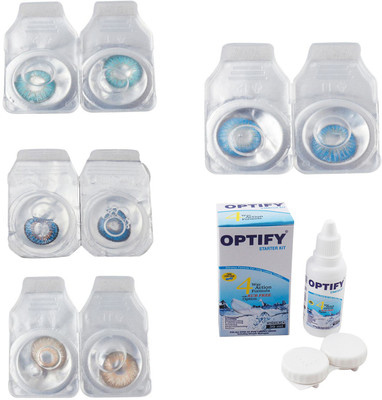 

Optify Combo Pack Monthly Color Contact Lens With Solution Monthly Contact Lens(0, Aqua-Blue-Gold-Blue Topaz, Pack of 4)