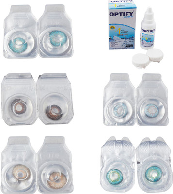 

Optify Combo Pack Monthly Color Contact Lens With Solution Monthly Contact Lens(0, Aqua-Brown-Hazel-Sea Blue-Green Turquoise, Pack of 5)