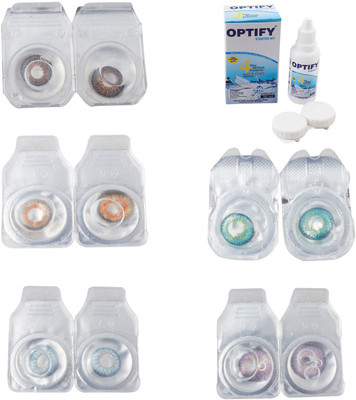 

Optify Combo Pack Monthly Color Contact Lens With Solution Monthly Contact Lens(0, Brown-Honey-Sea Blue-Green Turquoise-Violet, Pack of 5)