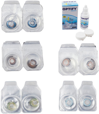 

Optify Combo Pack Monthly Color Contact Lens With Solution Monthly Contact Lens(0, Blue-Brown-Green-Grey-Sea Blue, Pack of 5)