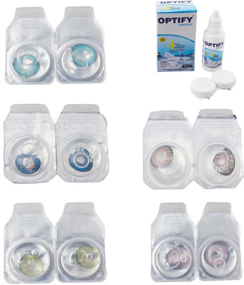 

Optify Combo Pack Monthly Color Contact Lens With Solution Monthly Contact Lens(0, Aqua-Blue-Green-Grey-Violet, Pack of 5)