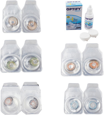 

Optify Combo Pack Monthly Color Contact Lens With Solution Monthly Contact Lens(0, Gold-Green-Grey-Honey-Sea Blue, Pack of 5)