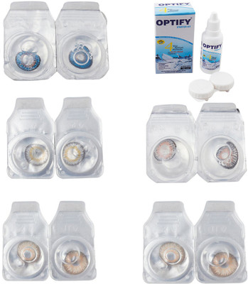 

Optify Combo Pack Monthly Color Contact Lens With Solution Monthly Contact Lens(0, Blue-Natural Grey-Gold-Grey-Hazel, Pack of 5)