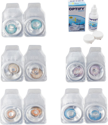 

Optify Combo Pack Monthly Color Contact Lens With Solution Monthly Contact Lens(0, Aqua-Hazel-Honey-Violet-Blue Topaz, Pack of 5)