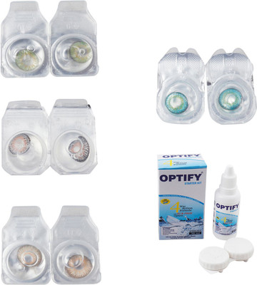 

Optify Combo Pack Monthly Color Contact Lens With Solution Monthly Contact Lens(0, Green-Grey-Hazel-Green Turquoise, Pack of 4)