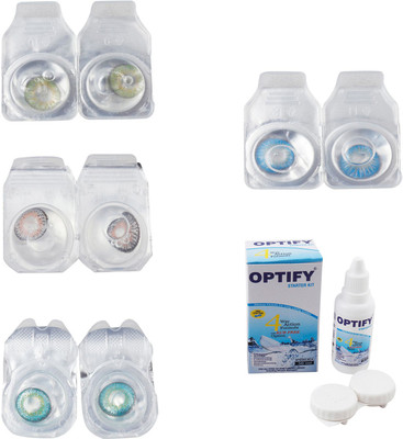 

Optify Combo Pack Monthly Color Contact Lens With Solution Monthly Contact Lens(0, Green-Grey-Green Turquoise-Blue Topaz, Pack of 4)