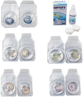 

Optify Combo Pack Monthly Color Contact Lens With Solution Monthly Contact Lens(0, Blue-Natural Grey-Gold-Green-Violet, Pack of 5)