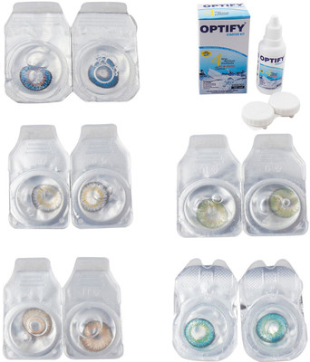 

Optify Combo Pack Monthly Color Contact Lens With Solution Monthly Contact Lens(0, Blue-Natural Grey-Gold-Green-Green Turquoise, Pack of 5)