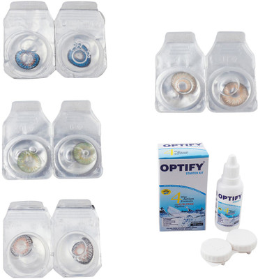 

Optify Combo Pack Monthly Color Contact Lens With Solution Monthly Contact Lens(0, Blue-Green-Grey-Hazel, Pack of 4)