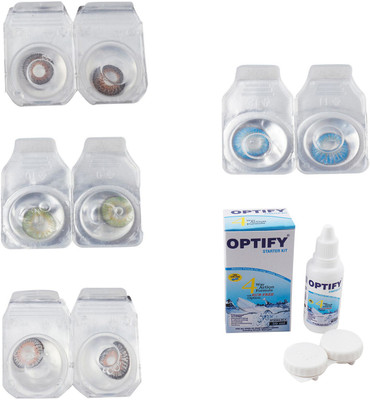 

Optify Combo Pack Monthly Color Contact Lens With Solution Monthly Contact Lens(0, Brown-Green-Grey-Blue Topaz, Pack of 4)