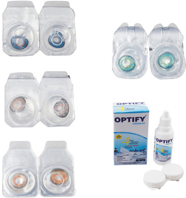 

Optify Combo Pack Monthly Color Contact Lens With Solution Monthly Contact Lens(0, Blue-Grey-Honey-Green Turquoise, Pack of 4)