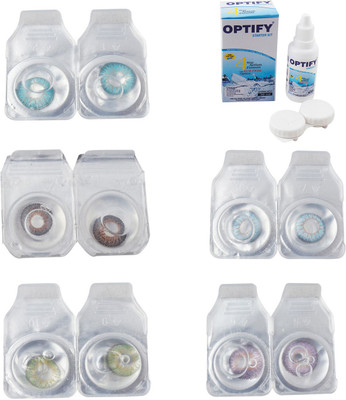 

Optify Combo Pack Monthly Color Contact Lens With Solution Monthly Contact Lens(0, Aqua-Brown-Green-Sea Blue-Violet, Pack of 5)