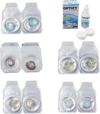 

Optify Combo Pack Monthly Color Contact Lens With Solution Monthly Contact Lens(0, Aqua-Brown-Natural Grey-Green-Sea Blue, Pack of 5)