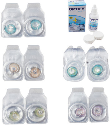 

Optify Combo Pack Monthly Color Contact Lens With Solution Monthly Contact Lens(0, Aqua-Gold-Green-Green Turquoise-Violet, Pack of 5)
