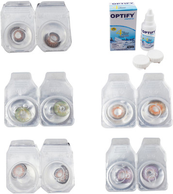 

Optify Combo Pack Monthly Color Contact Lens With Solution Monthly Contact Lens(0, Brown-Green-Grey-Honey-Violet, Pack of 5)