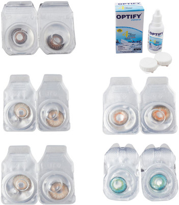 

Optify Combo Pack Monthly Color Contact Lens With Solution Monthly Contact Lens(0, Brown-Gold-Hazel-Honey-Green Turquoise, Pack of 5)