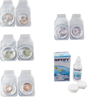 Optify Combo Pack Monthly Color Contact Lens With Solution Monthly Contact Lens(0, Gold-Green-Honey-Violet, Pack of 4)
