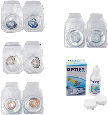 

Optify Combo Pack Monthly Color Contact Lens With Solution Monthly Contact Lens(0, Blue-Grey-Honey-Sea Blue, Pack of 4)