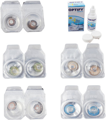 

Optify Combo Pack Monthly Color Contact Lens With Solution Monthly Contact Lens(0, Brown-Green-Grey-Hazel-Blue Topaz, Pack of 5)
