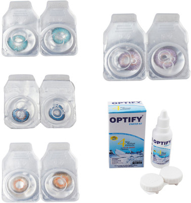 

Optify Combo Pack Monthly Color Contact Lens With Solution Monthly Contact Lens(0, Aqua-Blue-Honey-Violet, Pack of 4)