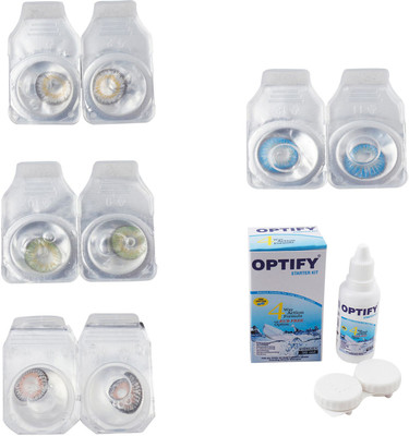 

Optify Combo Pack Monthly Color Contact Lens With Solution Monthly Contact Lens(0, Natural Grey-Green-Grey-Blue Topaz, Pack of 4)