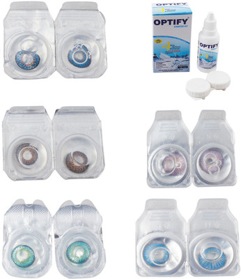 

Optify Combo Pack Monthly Color Contact Lens With Solution Monthly Contact Lens(0, Blue-Brown-Green Turquoise-Violet-Blue Topaz, Pack of 5)