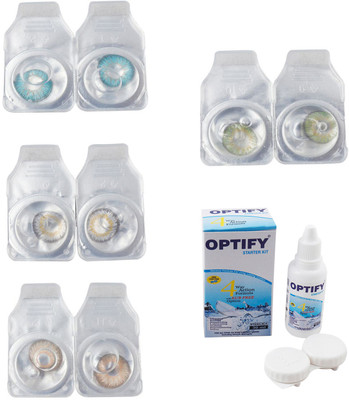 

Optify Combo Pack Monthly Color Contact Lens With Solution Monthly Contact Lens(0, Aqua-Natural Grey-Gold-Green, Pack of 4)