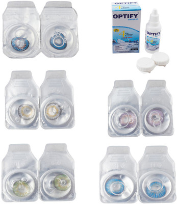 

Optify Combo Pack Monthly Color Contact Lens With Solution Monthly Contact Lens(0, Blue-Natural Grey-Green-Violet-Blue Topaz, Pack of 5)