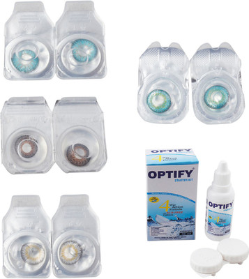 

Optify Combo Pack Monthly Color Contact Lens With Solution Monthly Contact Lens(0, Aqua-Brown-Natural Grey-Green Turquoise, Pack of 4)
