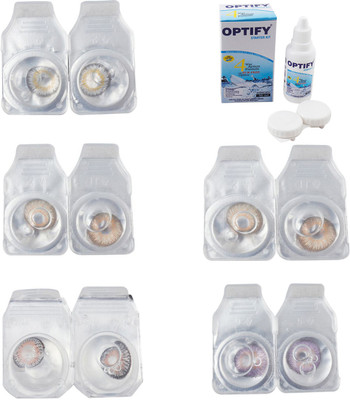 

Optify Combo Pack Monthly Color Contact Lens With Solution Monthly Contact Lens(0, Natural Grey-Gold-Grey-Hazel-Violet, Pack of 5)