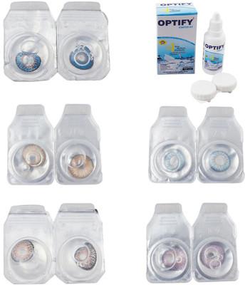 

Optify Combo Pack Monthly Color Contact Lens With Solution Monthly Contact Lens(0, Blue-Gold-Grey-Sea Blue-Violet, Pack of 5)