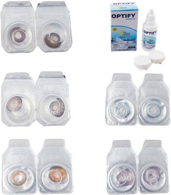 

Optify Combo Pack Monthly Color Contact Lens With Solution Monthly Contact Lens(0, Brown-Grey-Honey-Sea Blue-Violet, Pack of 5)