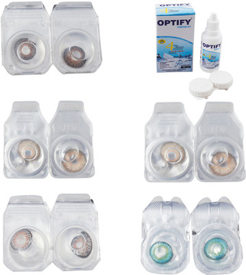 

Optify Combo Pack Monthly Color Contact Lens With Solution Monthly Contact Lens(0, Brown-Gold-Grey-Hazel-Green Turquoise, Pack of 5)