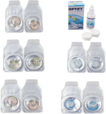 

Optify Combo Pack Monthly Color Contact Lens With Solution Monthly Contact Lens(0, Gold-Green-Hazel-Sea Blue-Blue Topaz, Pack of 5)