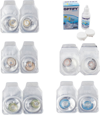 

Optify Combo Pack Monthly Color Contact Lens With Solution Monthly Contact Lens(0, Natural Grey-Gold-Green-Grey-Blue Topaz, Pack of 5)