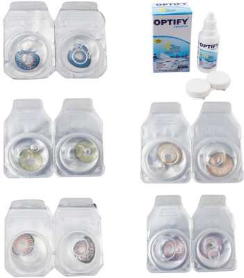 

Optify Combo Pack Monthly Color Contact Lens With Solution Monthly Contact Lens(0, Blue-Green-Grey-Hazel-Violet, Pack of 5)