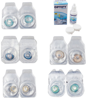 

Optify Combo Pack Monthly Color Contact Lens With Solution Monthly Contact Lens(0, Aqua-Blue-Natural Grey-Hazel-Green Turquoise, Pack of 5)