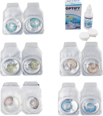 

Optify Combo Pack Monthly Color Contact Lens With Solution Monthly Contact Lens(0, Aqua-Green-Grey-Hazel-Blue Topaz, Pack of 5)