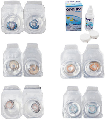 

Optify Combo Pack Monthly Color Contact Lens With Solution Monthly Contact Lens(0, Blue-Gold-Grey-Honey-Sea Blue, Pack of 5)