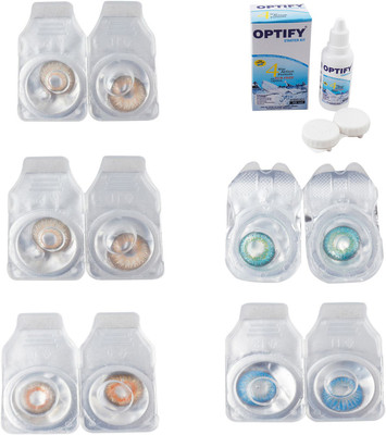 

Optify Combo Pack Monthly Color Contact Lens With Solution Monthly Contact Lens(0, Gold-Hazel-Honey-Green Turquoise-Blue Topaz, Pack of 5)