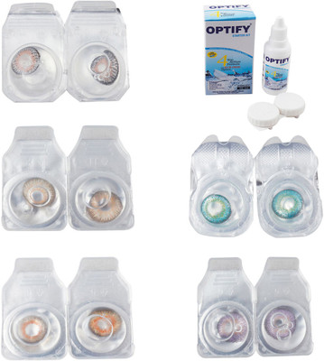 

Optify Combo Pack Monthly Color Contact Lens With Solution Monthly Contact Lens(0, Grey-Hazel-Honey-Green Turquoise-Violet, Pack of 5)